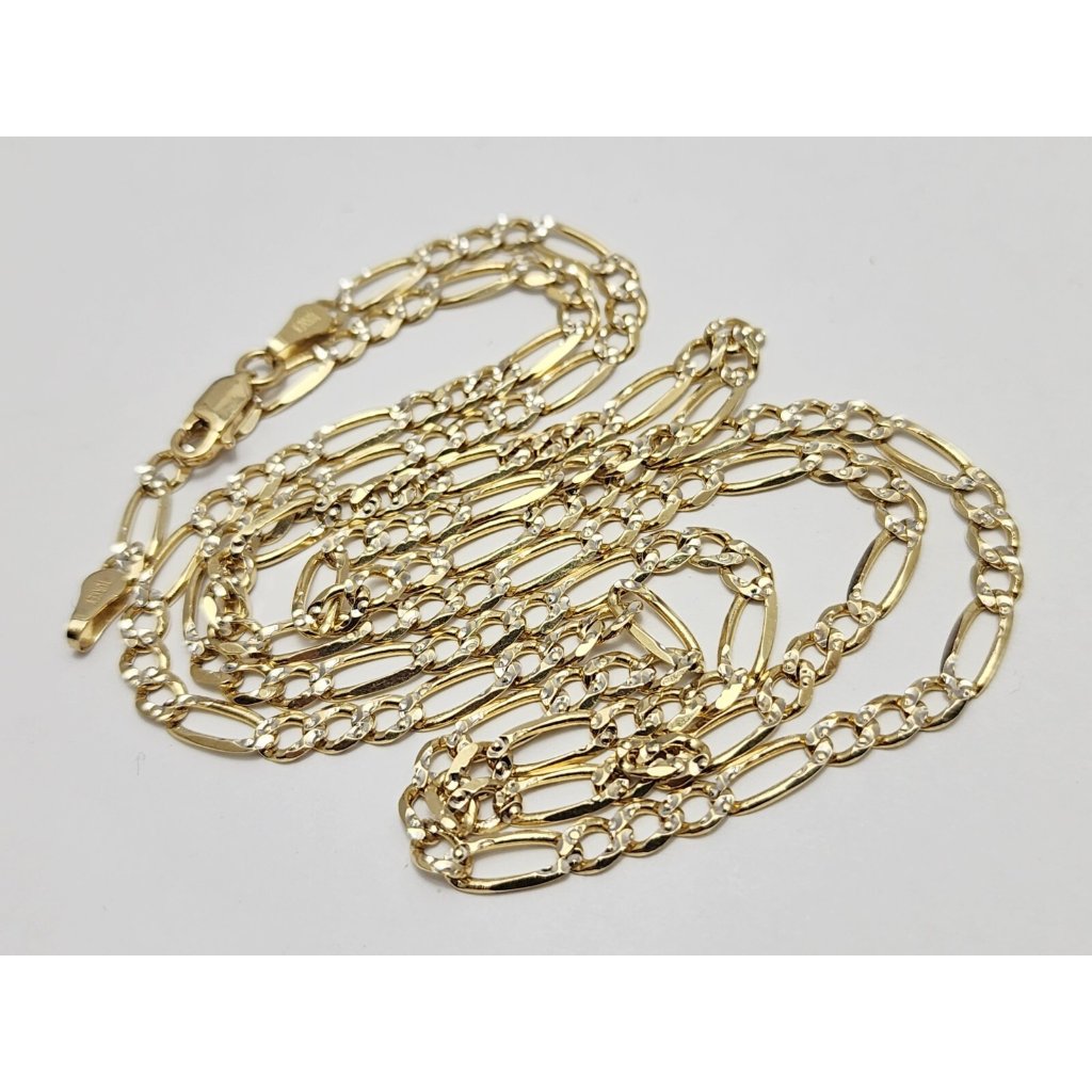 14k Two Tone Multi Color Gold Diamond Cut Figaro Link Chain Necklace  2825 L